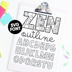 SVG Font INSTANT DOWNLOAD "Zen Outline" fuente svg, fuente mandala, fuente zentangle, letras mandala, alfabeto svg, letras svg, cricut, letras