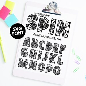 SVG Font INSTANT DOWNLOAD &quot;Spin&quot; Halloween mandala svg font, Spiderweb font, spider font, cute svg font, mandala letters, zentangle font dxf