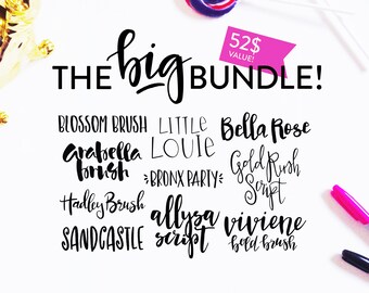 Svg BUNDLE INSTANT DOWNLOAD "the big bundle" svg font, bundle, cut font, brush script font, handlettered svg font, brush font, script dxf