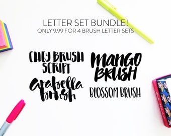 Letter Set BUNDLE-INSTANT DOWNLOAD four brush fonts in svg format, font bundle, hand lettered font, brush font, script svg, font cut file