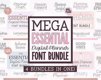 MEGA Essential Digital Planning Handwriting Font Bundle, Cricut, goodnotes fonts, handwriting, mega, procreate, cute, canva, handwritten