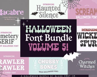 Halloween Font Bundle Vol 5, .OTF fonts, halloween fonts, cricut halloween, tshirt, procreate,halloween fonts, halloween party, Cricut fonts