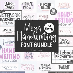 MEGA Handwriting Font Bundle Vol. 1, Font Bundle for Cricut, goodnotes fonts, handwriting fonts, big font bundle, procreate fonts, cute font