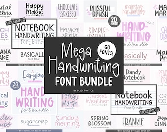 MEGA Handwriting Font Bundle Vol. 1, Schriftartenpaket für Cricut, Goodnotes-Schriftarten, Handschriftschriftarten, großes Schriftartenpaket, Procreate-Schriftarten, niedliche Schriftart