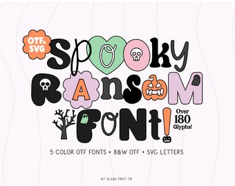 Instant .OTF Font DOWNLOAD "Spooky Ransom" Cute Retro Halloween Cut-Out Font, halloween t-shirt, cricut fonts,color font, spooky svg letters