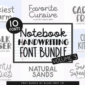 Notebook Handwriting Font Bundle Vol. 3, ensemble de polices pour Cricut, polices d'écriture manuscrite, ensemble de polices mignonnes, polices procréées, polices de prise de notes