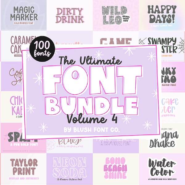 100 POLICES - Ultimate Font Bundle Vol 2022, Font Bundle pour Cricut, polices goodnotes, polices d’écriture manuscrite, gros paquet de polices, police mignonne, police énorme