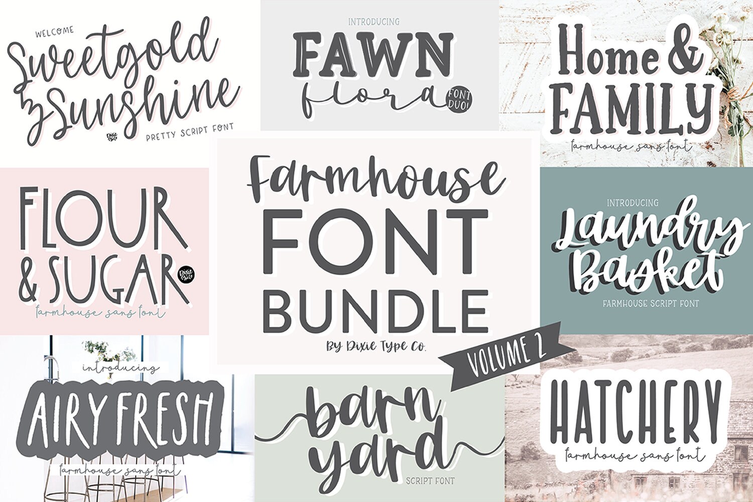 NEW! Volume 2 - Big Farmhouse Font Bundle , OTF Installable Fonts ...
