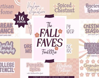 16 FONTS! FALL FAVES Font Mix - Font Bundle, Font Bundles for Cricut, handwriting fonts, cute font bundle, autumn halloween fonts bundle