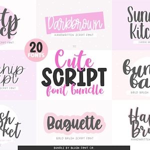 20 FONTS! Cute Script Font Bundle, Font Bundle for Cricut, Font bundle for crafters, brush script fonts, cursive fonts, girly procreate font