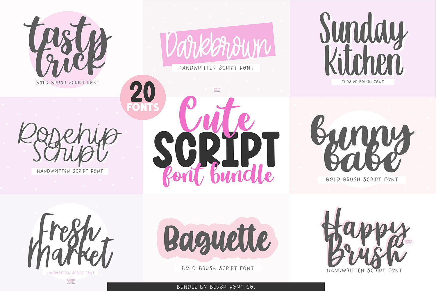 20 FONTS! Cute Script Font Bundle, Font Bundle for Cricut, Font bundle for crafters, brush script fonts, cursive fonts, girly procreate font