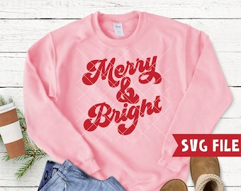 INSTANT SVG FILE - "Merry & Bright" svg, Comes in svg, dxf, and png. Christmas svg, christmas tee svg, christmas sweater design quote svg