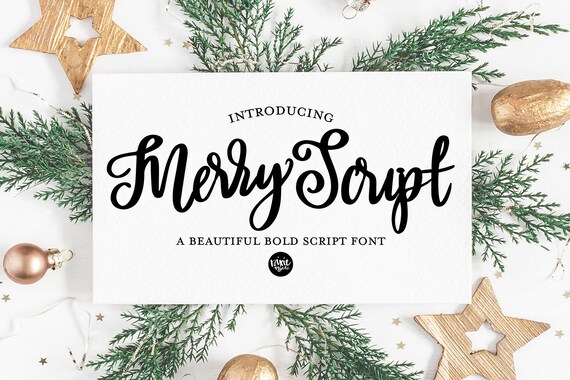 Cute Kraft Paper Black Script Font Merry Christmas, Zazzle