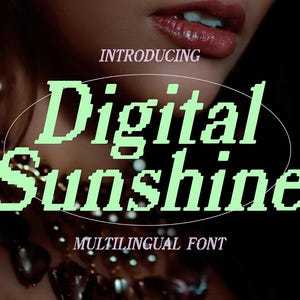 Fonte instantânea .OTF "Digital Sunshine", uma fonte serifada pixelizada para exibição, fontes de exibição modernas e exclusivas, fontes para Cricut, fontes Y2K, fonte serifada.
