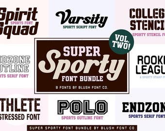 Super Sports Font Bundle Vol. 2, Font Bundle for Cricut, sporty fonts, jersey number fonts, football fonts, baseball fonts, cricut bundle