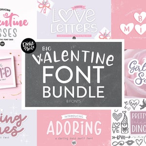 Big VALENTINE'S DAY Font Bundle, .OTF font, font bundle, Valentine fonts, hand lettered fonts, decorative, script fonts, valentine's card