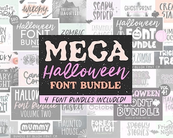 MEGA Halloween Font Bundle, Font Bundle for Cricut, Spooky Fonts, Scary Fonts, handwritten, big font bundle, procreate, brush script, mega