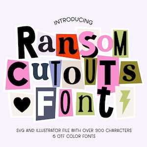 Letras .OTF y SVG instantáneas - DESCARGAR fuente "Recortes de rescate" Linda fuente recortada de rescate retro, fuentes de color, letras svg, fuentes de sublimación