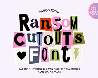 Instant .OTF and SVG Letters - Font DOWNLOAD "Ransom Cutouts" Cute Retro Ransom Cut-Out Font, color fonts, svg letters, sublimation fonts