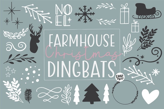 INSTANT .OTF DOWNLOAD "Farmhouse Christmas Dingbats" Hand Drawn font, Christmas clip art, farmhouse Christmas doodles, Illustrations, winter
