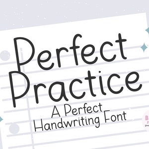 May include: A handwritten font called "Perfect Practice" on a white sheet of notebook paper with blue lines. The text says "A Perfect Handwriting Font" and "Blush Font Co. Fonts for creators".