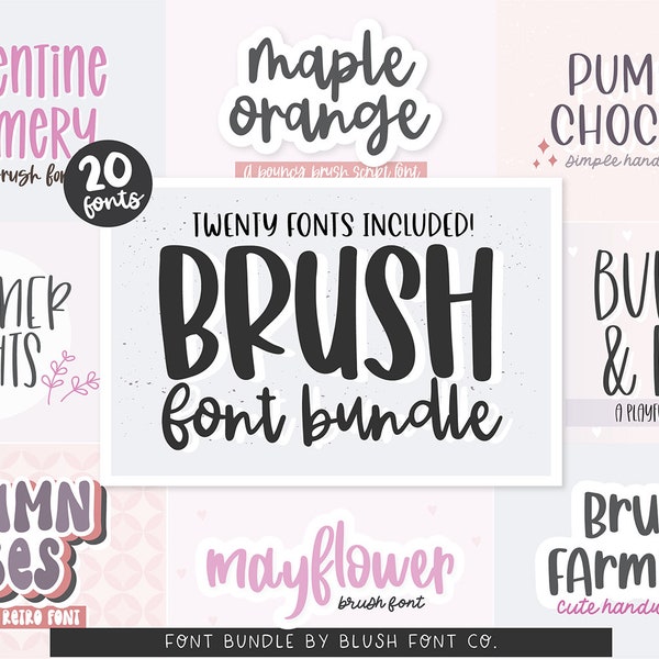 20 FONTS! BRUSH Font Bundle, Font Bundle for Cricut, Font bundle for crafters, handwriting fonts, sans fonts, cute, girly, procreate fonts