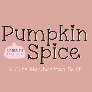 May include: Pumpkin Spice font by Blush Font Co. A cute handwritten serif font.