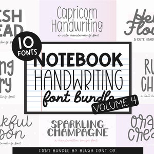 Notebook Handwriting Font Bundle Vol. 4, Font Bundle for Cricut, handwriting fonts, cute font bundle, procreate fonts, note taking fonts