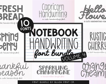 Notebook Handwriting Font Bundle Vol. 4, Font Bundle for Cricut, handwriting fonts, cute font bundle, procreate fonts, note taking fonts