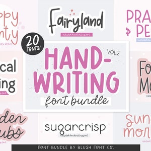 20 FONTS! Handwriting Font Bundle Vol. 2, Font Bundle for Cricut, handwriting fonts, sans fonts, cute font bundle, girly, procreate fonts,