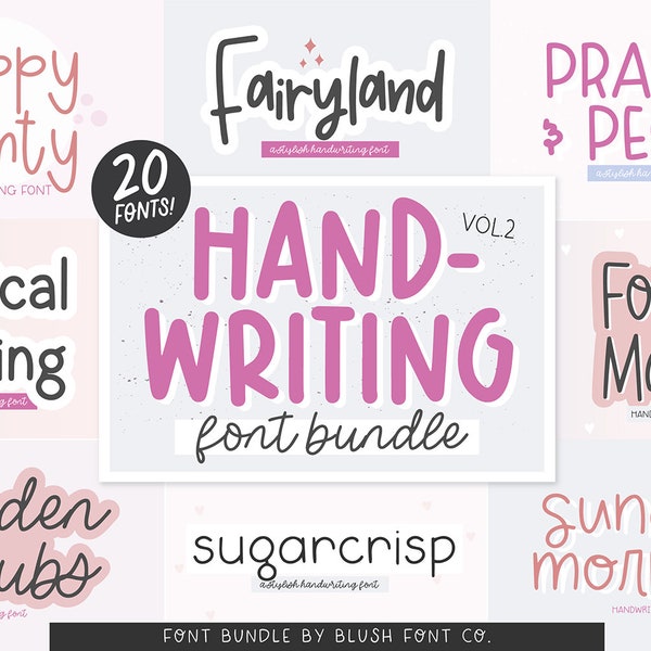 20 FONTS! Handwriting Font Bundle Vol. 2, Font Bundle for Cricut, handwriting fonts, sans fonts, cute font bundle, girly, procreate fonts,