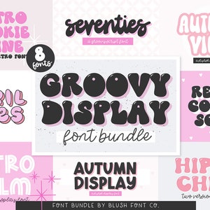 Groovy Display Font Bundle - Retro Font Bundle, Font Bundle for Cricut, groovy fonts, boho fonts, cute font bundle, girly, procreate fonts