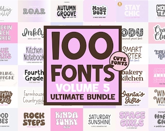 New! 100 FONTS - Vol. 5, Huge Font Bundle, cricut bundle, goodnotes, cursive, brush, canva, procreate, crafting