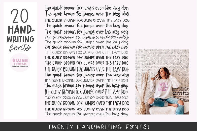 20 FONTS Handwriting Font Bundle Vol. 2, Font Bundle for Cricut, handwriting fonts, sans fonts, cute font bundle, girly, procreate fonts, image 3