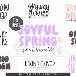 JOYFUL SPRING Font Bundle, Font Bundle for Cricut, Font bundle for crafters, brush fonts, cute fonts, girly, procreate fonts, cricut fonts