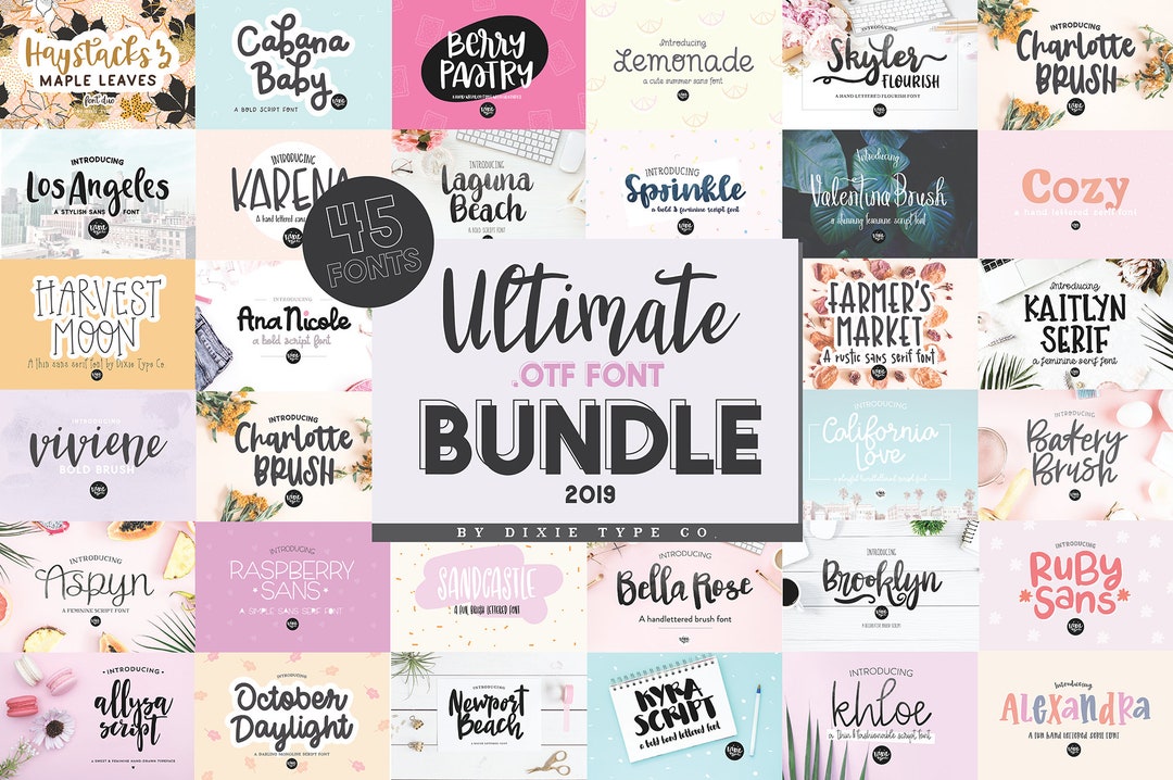 ULTIMATE .OTF Font BUNDLE 2019, Hand Lettered Font Bundle, Cursive ...