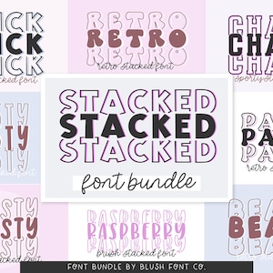 Stacked Font Bundle, Font Bundle for Cricut, mirror fonts, display fonts, cute font bundle, retro fonts, procreate fonts, cricut font bundle