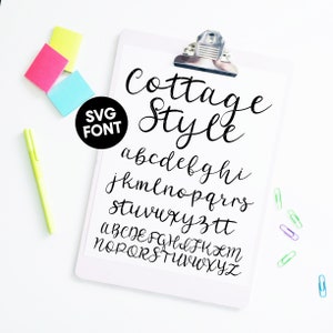 SVG Font INSTANT DOWNLOAD &quot;Cottage Style&quot; svg font, cut file, pretty script hand lettered font, script handwriting, font for signs, cursive