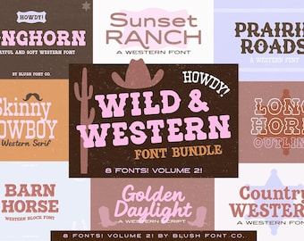 Wild and Western Font Bundle - Cowgirl Cowboy Rodeo Font Bundle, Font Bundle for Cricut, font bundles, cricut fonts, goodnotes fonts bundle