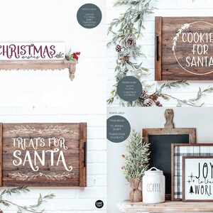 Pu&ograve; includere: Quattro cartelli in legno con detti a tema natalizio. I cartelli sono decorati con verde e bacche rosse. I detti sono "Christmas Wishes", "Cookies for Santa", "Treats for Santa" e "Joy to the World".
