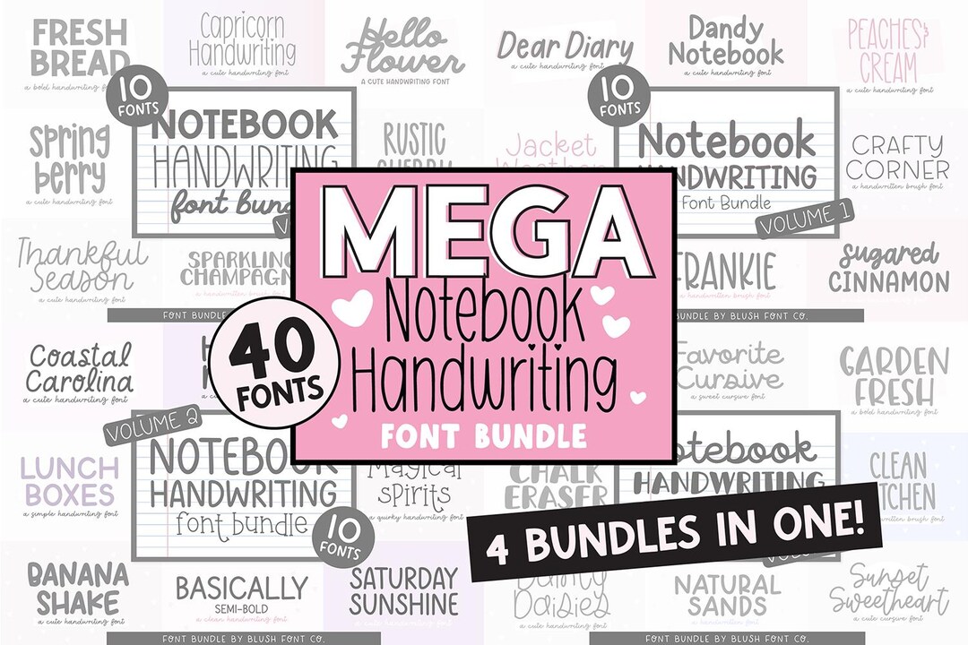 English Notebook Lettering Design MEGA Notebook Handwriting Font Bundle V1, Font Bundle for Cricut ...