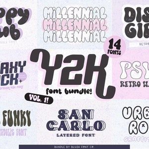 Y2K Retro Font Bundle Vol 1, Font Bundle for Cricut, y2k aesthetic, retro fonts, cute fonts, procreate fonts, bubble fonts, tshirt fonts
