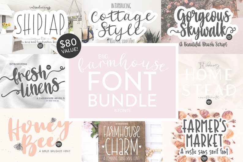 Big Farmhouse Font Bundle, .OTF installable fonts, cursive fonts, brush script fonts, font bundle, script fonts, cricut, hand lettered, home 