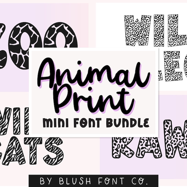 MINI FONT BUNDLE Animal Print Font Bundle for Cricut, animal fonts, cute fonts, textured fonts, leopard print fonts, tiger font, giraffe zoo