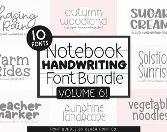 Notebook Handwriting Font Bundle Vol. 6, Font Bundle for Cricut, handwriting fonts, cute font bundle, procreate fonts, note taking fonts