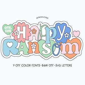 Fuente .OTF instantánea DESCARGAR "Happy Ransom" Linda fuente recortada floral retro boho, fuentes de camisetas, fuentes de color, letras svg, fuentes de sublimación