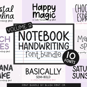 ノートブック手書きフォントバンドル Vol. 2、Cricut 用フォントバンドル、手書きフォント、かわいいフォントバンドル、Procreate フォント、GoodNotes フォント、かわいい