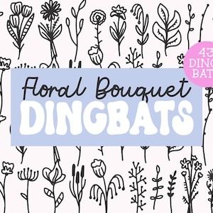 May include: A set of 43 black and white floral dingbats, with a title that reads "Floral Bouquet Dingbats".