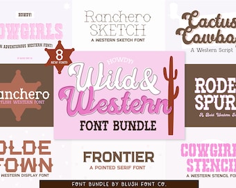 Paquete de fuentes salvajes y occidentales - Paquete de fuentes Cowgirl Cowboy Rodeo, paquete de fuentes para Cricut, paquetes de fuentes, fuentes cricut, paquete de fuentes goodnotes