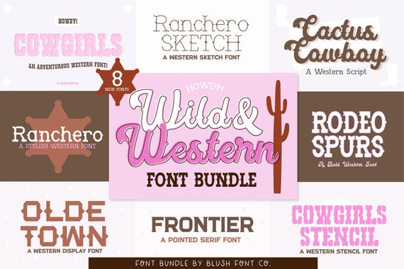 Wild and Western Font Bundle - Cowgirl Cowboy Rodeo Font Bundle, Font Bundle for Cricut, font bundles, cricut fonts, goodnotes fonts bundle